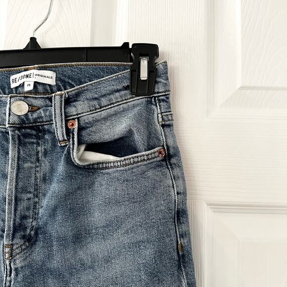 Re/Done Originals 2019 High Rise Stove Pipe Raw Hem Light Wash 25 190-3WSTV27 - Picture 4 of 13